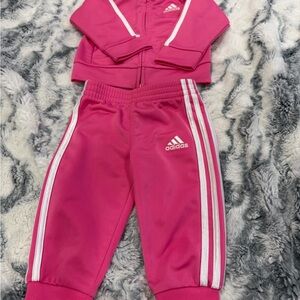 Adidas infant Pink sweatsuit with White Stripes